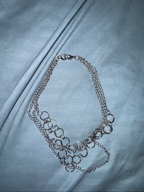 Silver Chain Ring Statement Necklace Olympic chic layered circles letter o